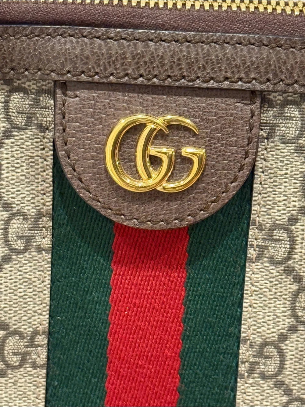 Gucci Brown/Beige GG Canvas Satchel with Green-Red Web Stripe